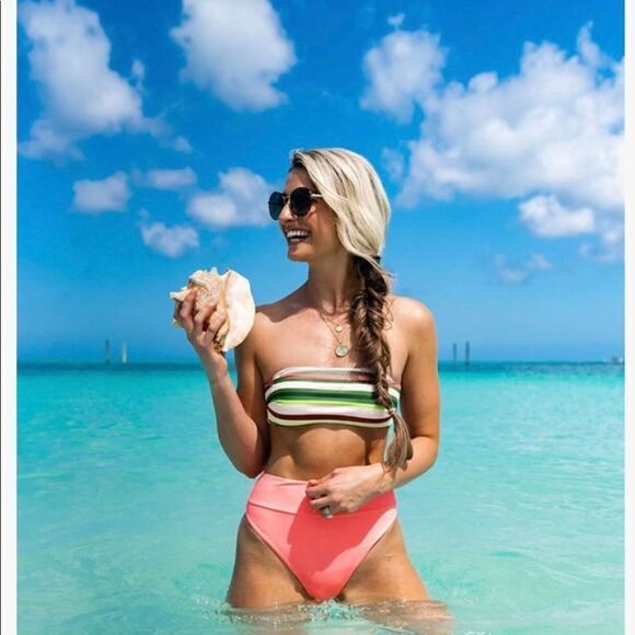 AERIE PINK HIGH CUT CHEEKY BIKINI BOTTOMS- SIZE XS - Picture 1 of 7